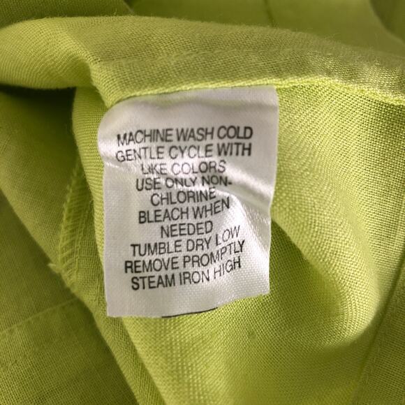 Allison Taylor Women's Size M 100% Linen Fluorescent Green Button Front Top - Picture 6 of 6